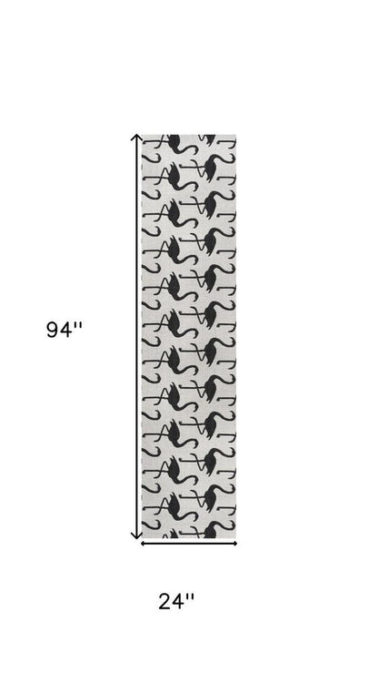 8' White And Black Animal Print Indoor Outdoor Runner Rug HomeRoots