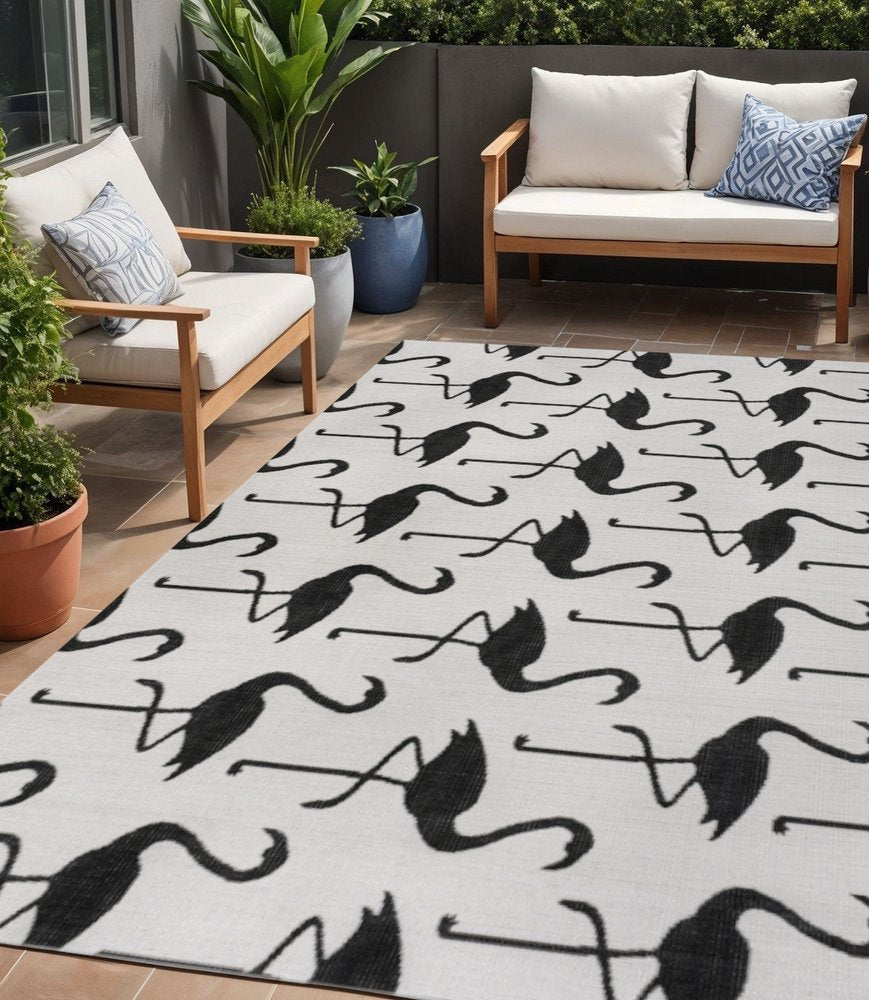 5' X 8' White And Black Animal Print Indoor Outdoor Area Rug — view 4