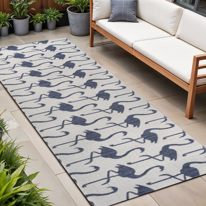 8' White And Navy Blue Animal Print Indoor Outdoor Runner Rug HomeRoots