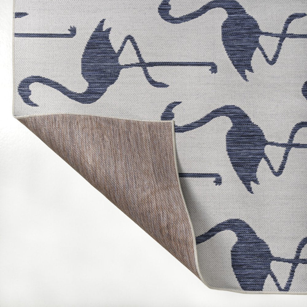 8' White And Navy Blue Animal Print Indoor Outdoor Runner Rug HomeRoots