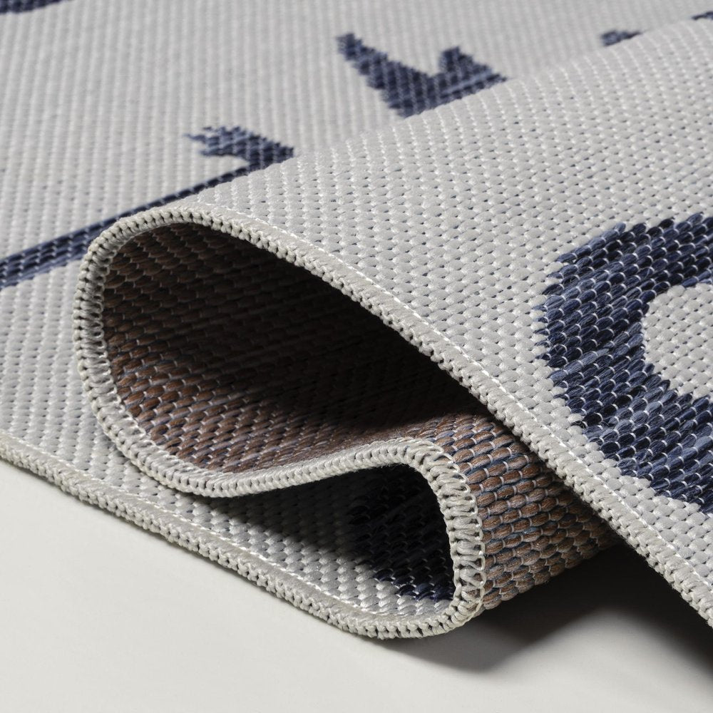 8' White And Navy Blue Animal Print Indoor Outdoor Runner Rug HomeRoots