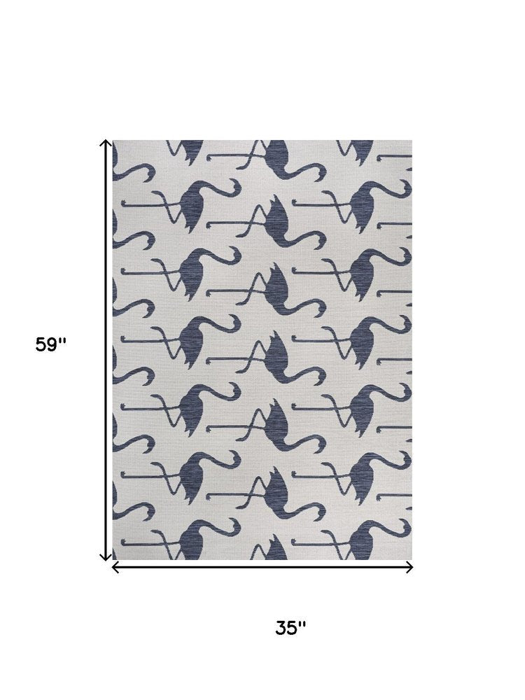 3' X 5' White And Navy Blue Animal Print Indoor Outdoor Area Rug — view 4