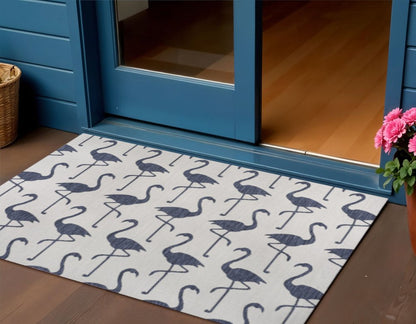 3' X 5' White And Navy Blue Animal Print Indoor Outdoor Area Rug HomeRoots