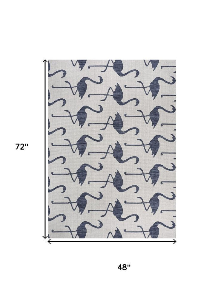 4' X 6' White And Navy Blue Animal Print Indoor Outdoor Area Rug HomeRoots