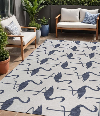 5' X 8' White And Navy Blue Animal Print Indoor Outdoor Area Rug HomeRoots