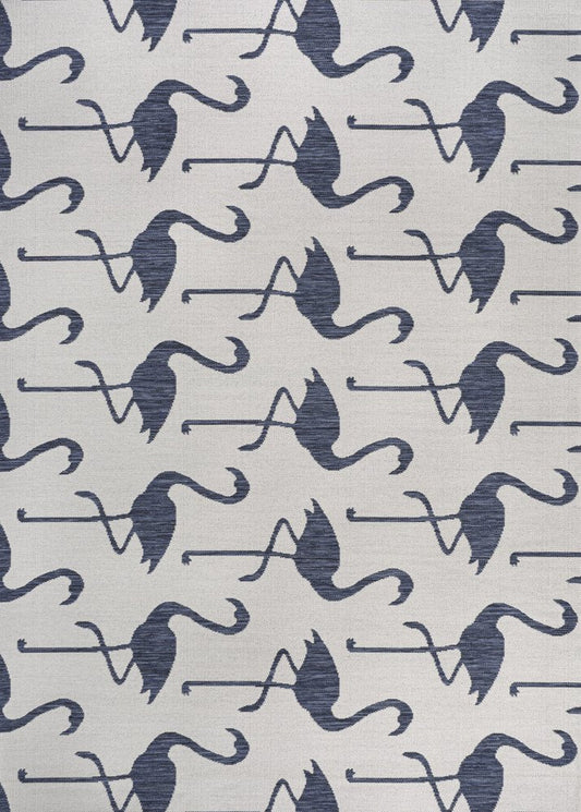 5' X 8' White And Navy Blue Animal Print Indoor Outdoor Area Rug