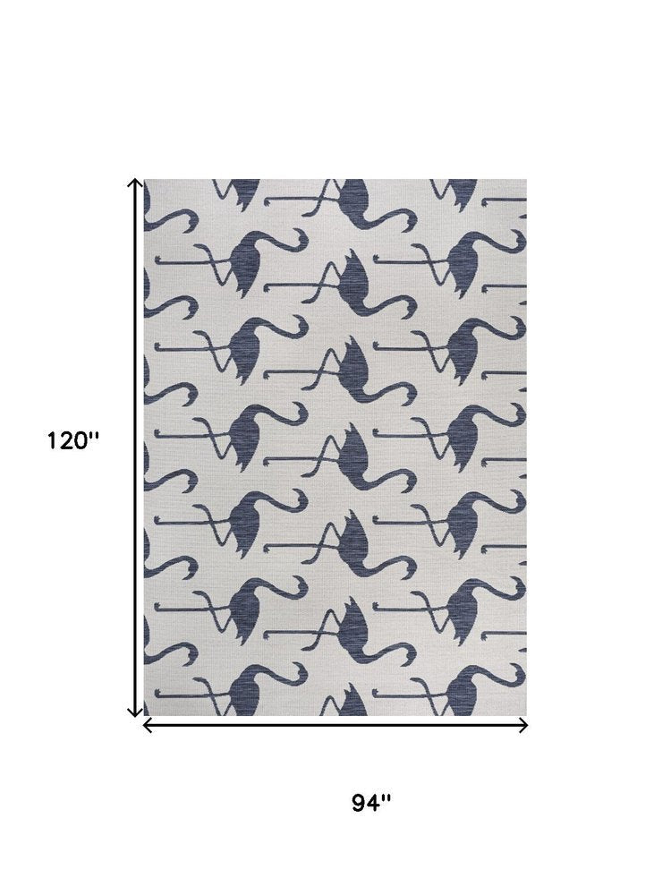 8' X 10' White And Navy Blue Animal Print Indoor Outdoor Area Rug — view 5