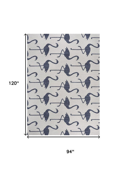 8' X 10' White And Navy Blue Animal Print Indoor Outdoor Area Rug HomeRoots