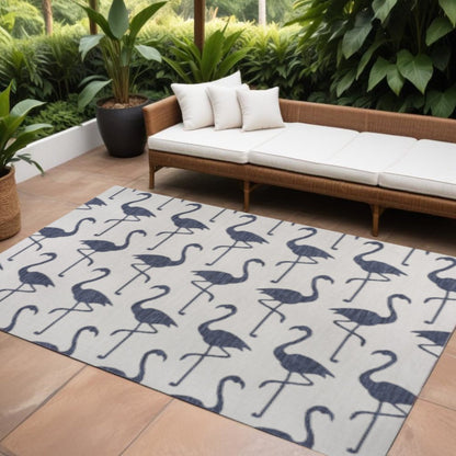 8' X 10' White And Navy Blue Animal Print Indoor Outdoor Area Rug HomeRoots