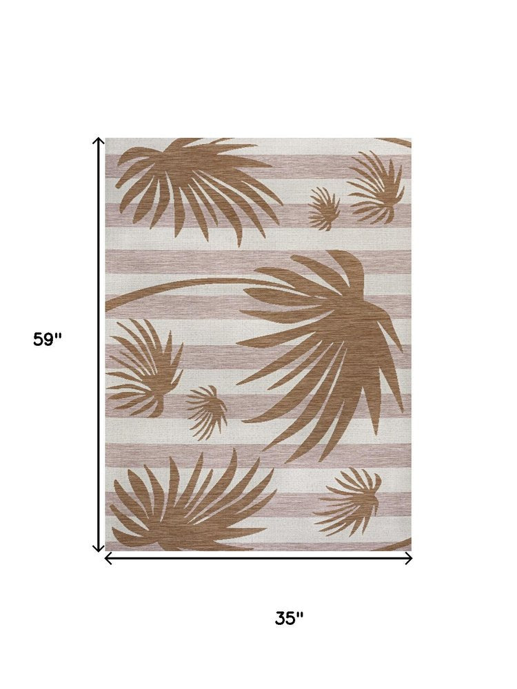 3' X 5' Pink And Cream Floral Indoor Outdoor Area Rug — view 4