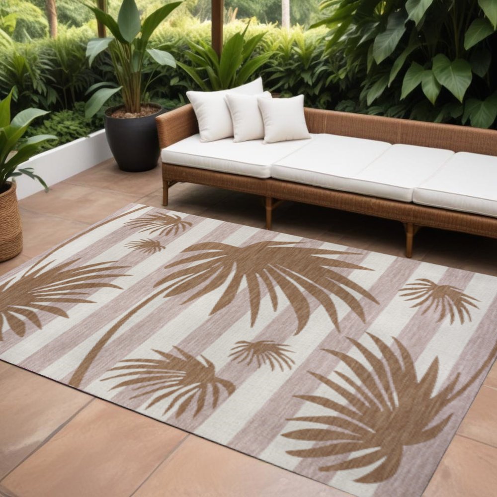 8' X 10' Pink And Cream Floral Indoor Outdoor Area Rug — view 5