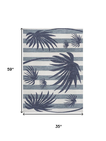 3' X 5' Navy Blue And Cream Floral Indoor Outdoor Area Rug HomeRoots