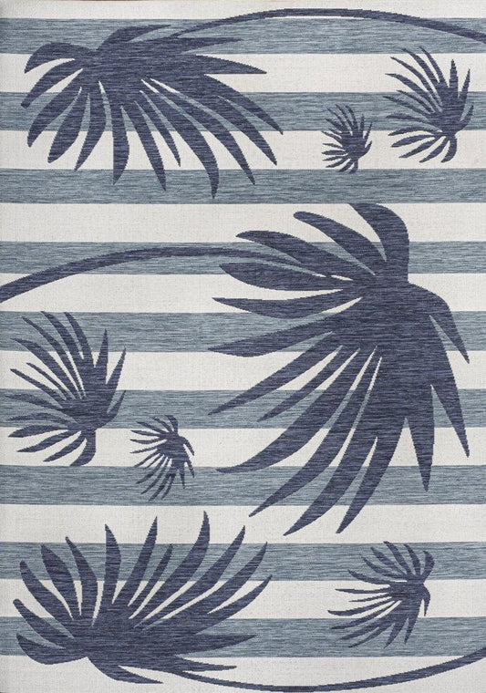 3' X 5' Navy Blue And Cream Floral Indoor Outdoor Area Rug