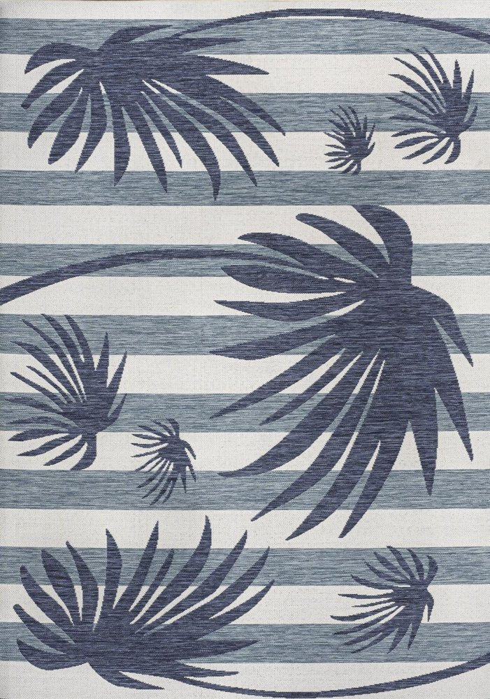 4' X 6' Navy Blue And Cream Floral Indoor Outdoor Area Rug — view 1