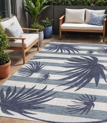 5' X 8' Navy Blue And Cream Floral Indoor Outdoor Area Rug HomeRoots