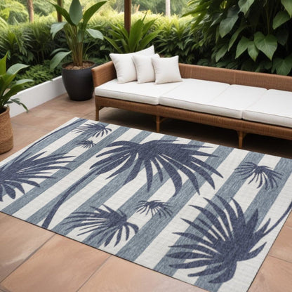 8' X 10' Navy Blue And Cream Floral Indoor Outdoor Area Rug HomeRoots
