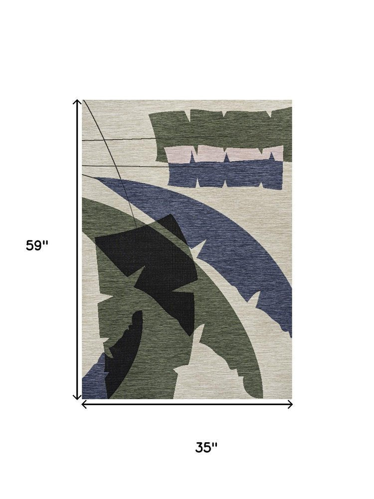 3' X 5' Navy Blue And Cream Abstract Indoor Outdoor Area Rug HomeRoots