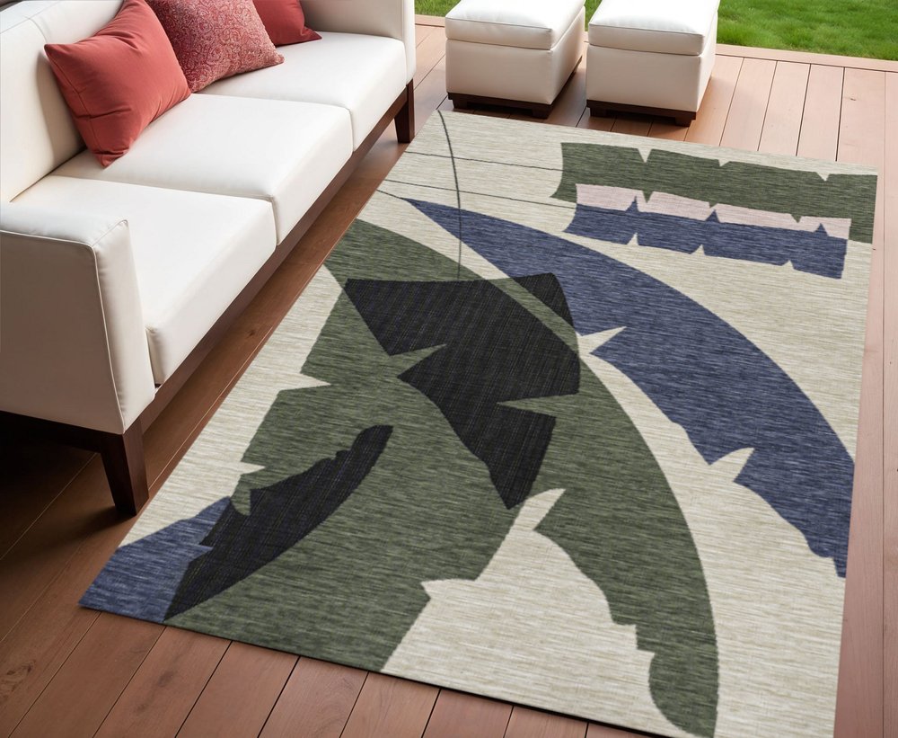 4' X 6' Navy Blue And Cream Abstract Indoor Outdoor Area Rug HomeRoots