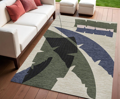 4' X 6' Navy Blue And Cream Abstract Indoor Outdoor Area Rug HomeRoots