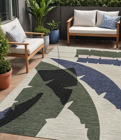 5' X 8' Navy Blue And Cream Abstract Indoor Outdoor Area Rug HomeRoots