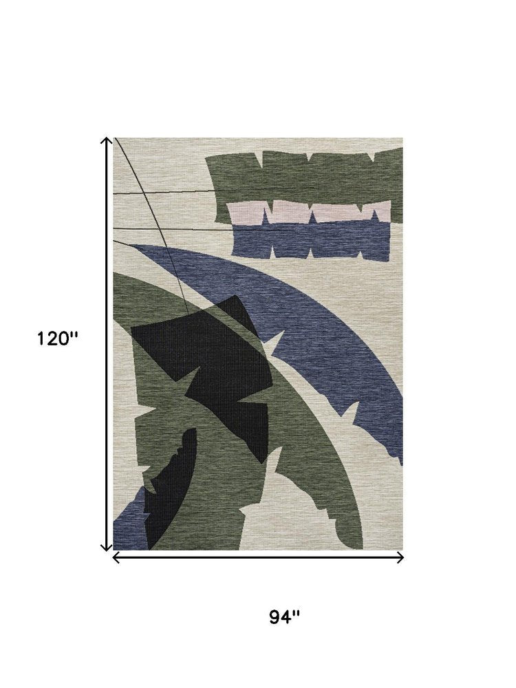 8' X 10' Navy Blue And Cream Abstract Indoor Outdoor Area Rug — view 3