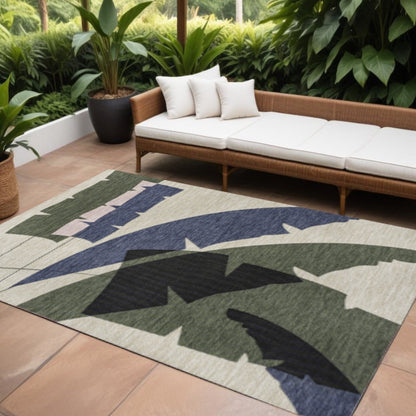 8' X 10' Navy Blue And Cream Abstract Indoor Outdoor Area Rug HomeRoots