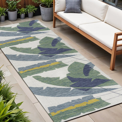 8' Green And Cream Abstract Indoor Outdoor Runner Rug HomeRoots