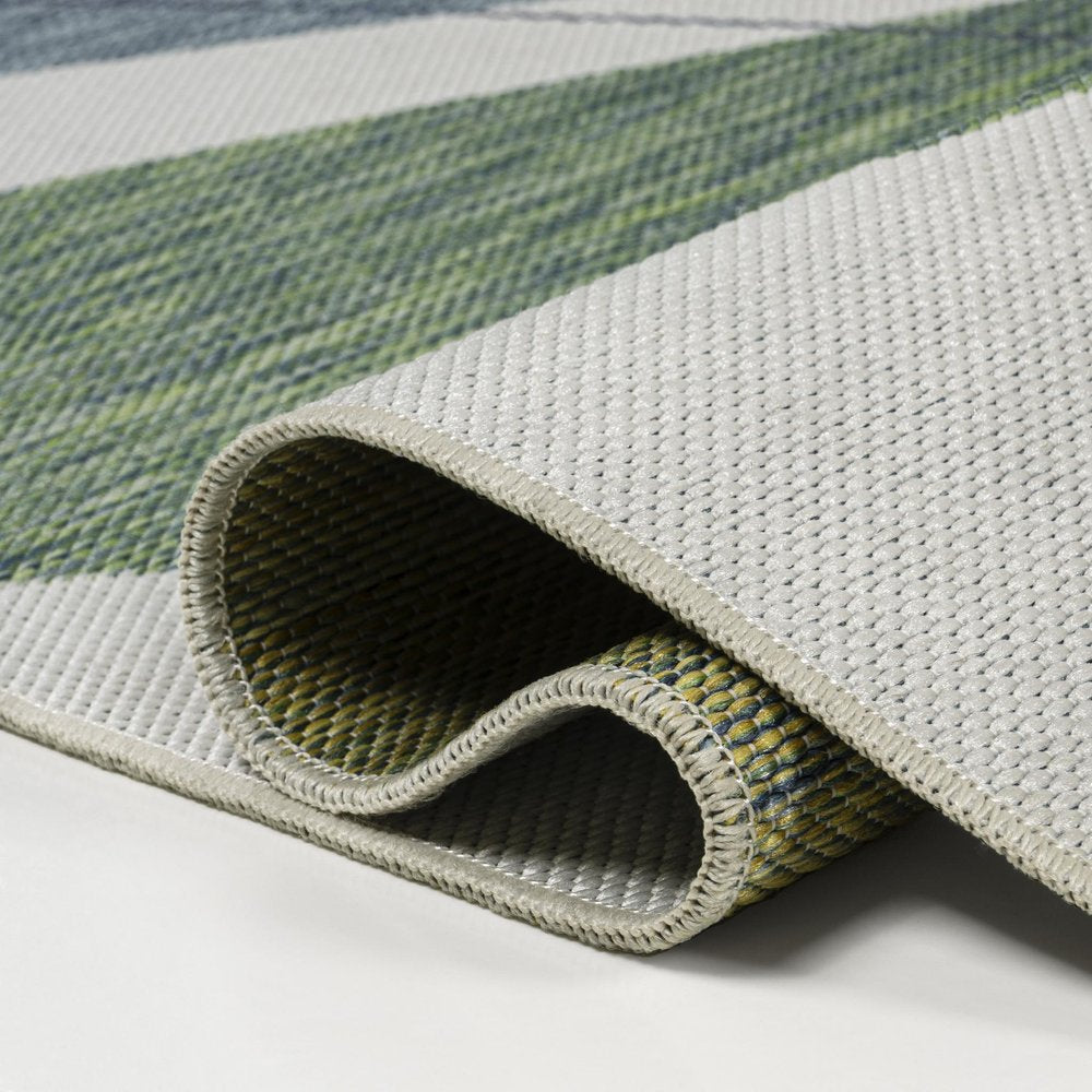 8' Green And Cream Abstract Indoor Outdoor Runner Rug — view 3