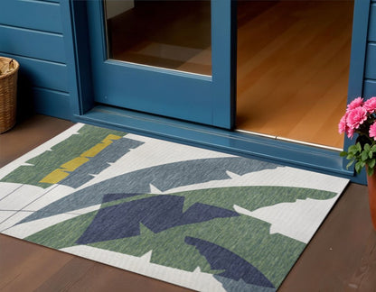 3' X 5' Green And Cream Abstract Indoor Outdoor Area Rug HomeRoots