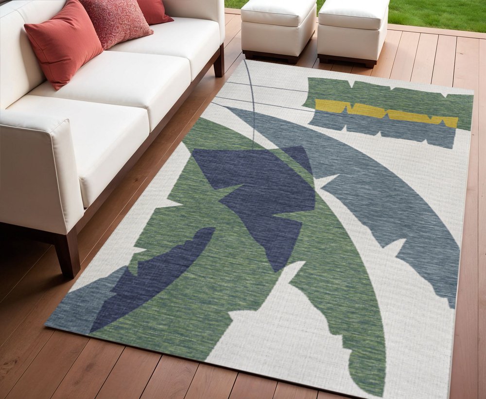 4' X 6' Green And Cream Abstract Indoor Outdoor Area Rug HomeRoots