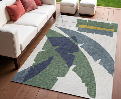 4' X 6' Green And Cream Abstract Indoor Outdoor Area Rug HomeRoots