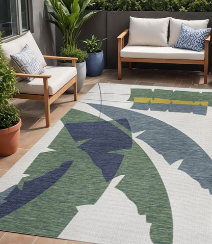 5' X 8' Green And Cream Abstract Indoor Outdoor Area Rug HomeRoots