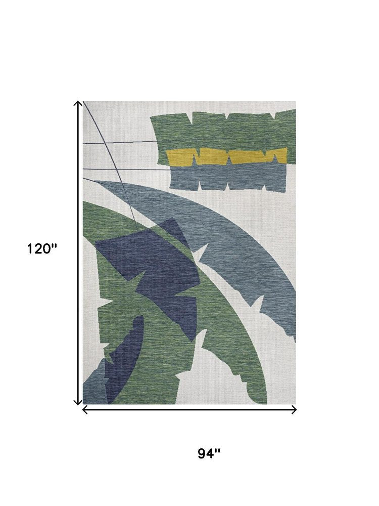 8' X 10' Green And Cream Abstract Indoor Outdoor Area Rug