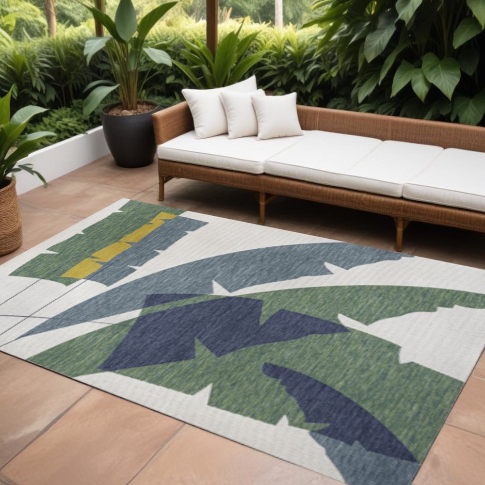 8' X 10' Green And Cream Abstract Indoor Outdoor Area Rug HomeRoots