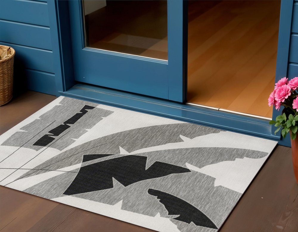 3' X 5' Gray And Cream Abstract Indoor Outdoor Area Rug HomeRoots