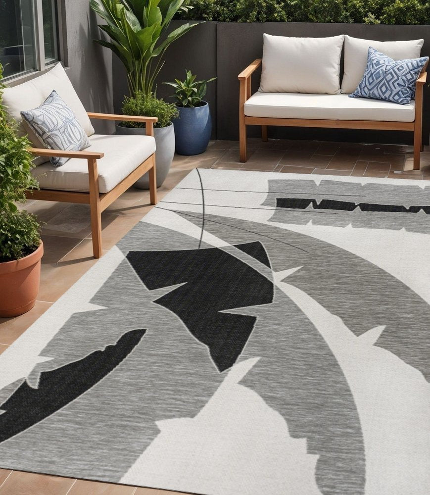 5' X 8' Gray And Cream Abstract Indoor Outdoor Area Rug HomeRoots