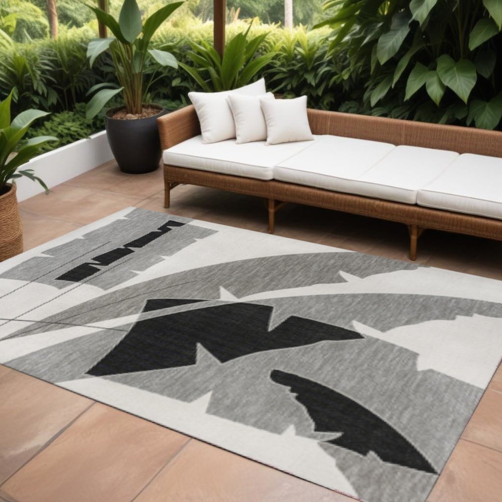 8' X 10' Gray And Cream Abstract Indoor Outdoor Area Rug — view 7