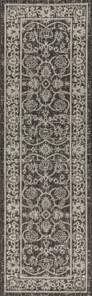 8' Black And Gray Medallion Indoor Outdoor Runner Rug