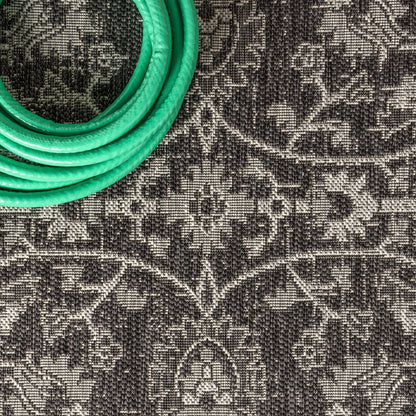 8' Black And Gray Medallion Indoor Outdoor Runner Rug