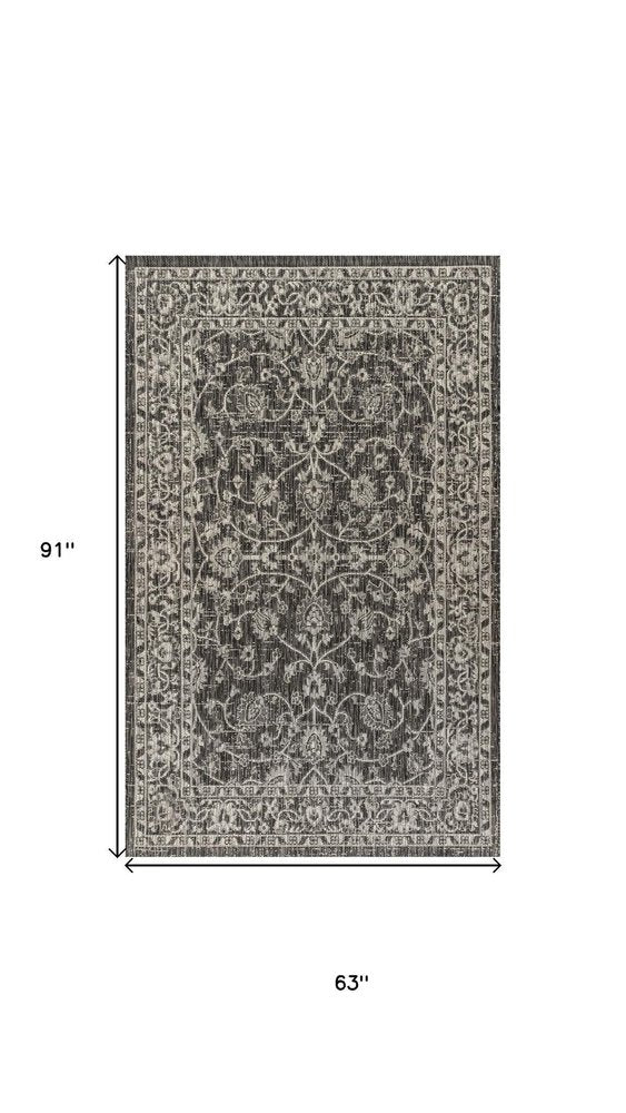 5' X 8' Black And Gray Medallion Indoor Outdoor Area Rug HomeRoots