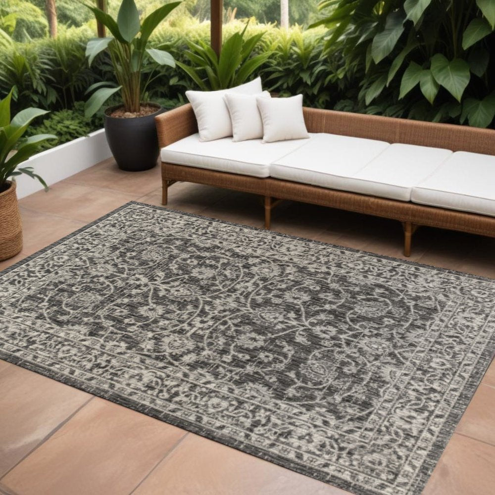 8' X 10' Black And Gray Medallion Indoor Outdoor Area Rug HomeRoots