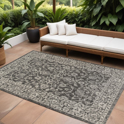 8' X 10' Black And Gray Medallion Indoor Outdoor Area Rug HomeRoots