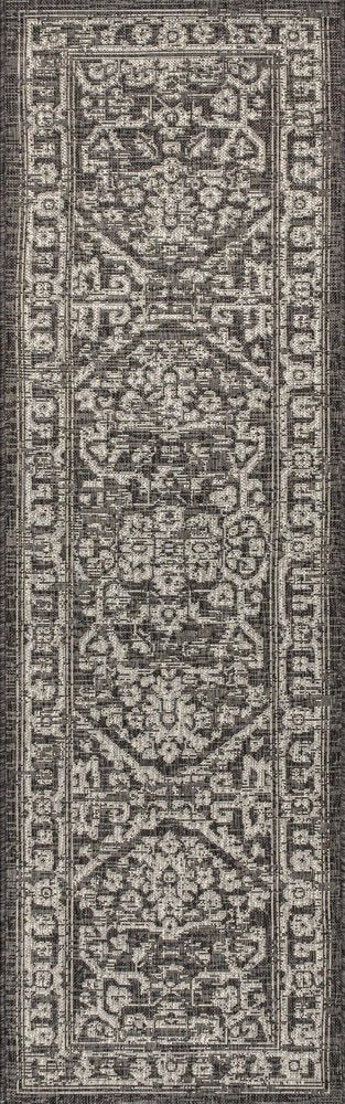 8' Black And Gray Medallion Indoor Outdoor Runner Rug — view 5