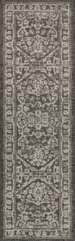 8' Black And Gray Medallion Indoor Outdoor Runner Rug HomeRoots