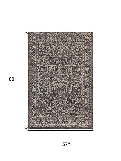 3' X 5' Black And Gray Medallion Indoor Outdoor Area Rug HomeRoots