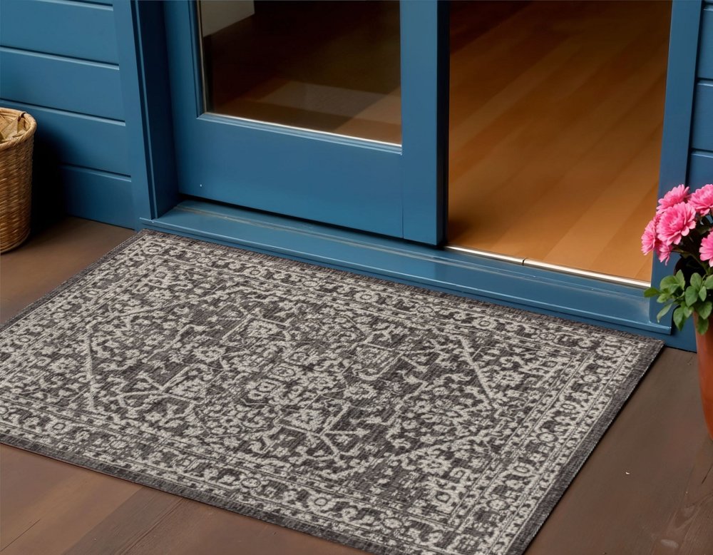 3' X 5' Black And Gray Medallion Indoor Outdoor Area Rug — view 4