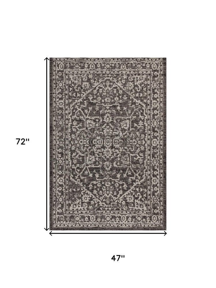 4' X 6' Black And Gray Medallion Indoor Outdoor Area Rug — view 4