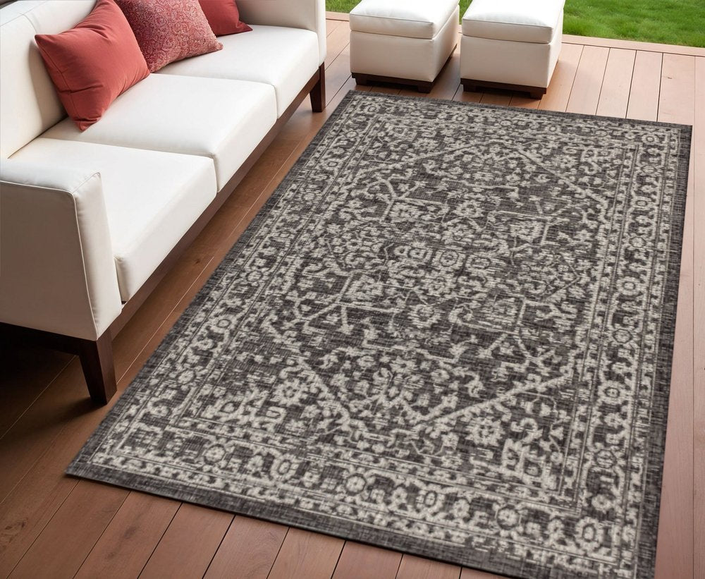 4' X 6' Black And Gray Medallion Indoor Outdoor Area Rug — view 5
