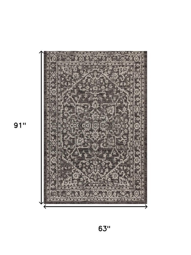 5' X 8' Black And Gray Medallion Indoor Outdoor Area Rug — view 2