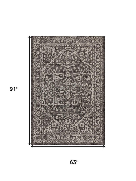 5' X 8' Black And Gray Medallion Indoor Outdoor Area Rug
